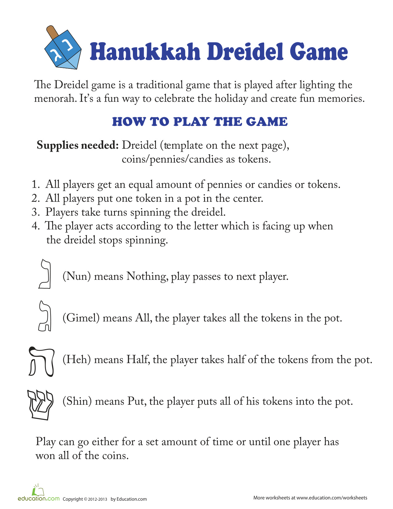 Предварительный просмотр раскраски Шаблон Dreidel